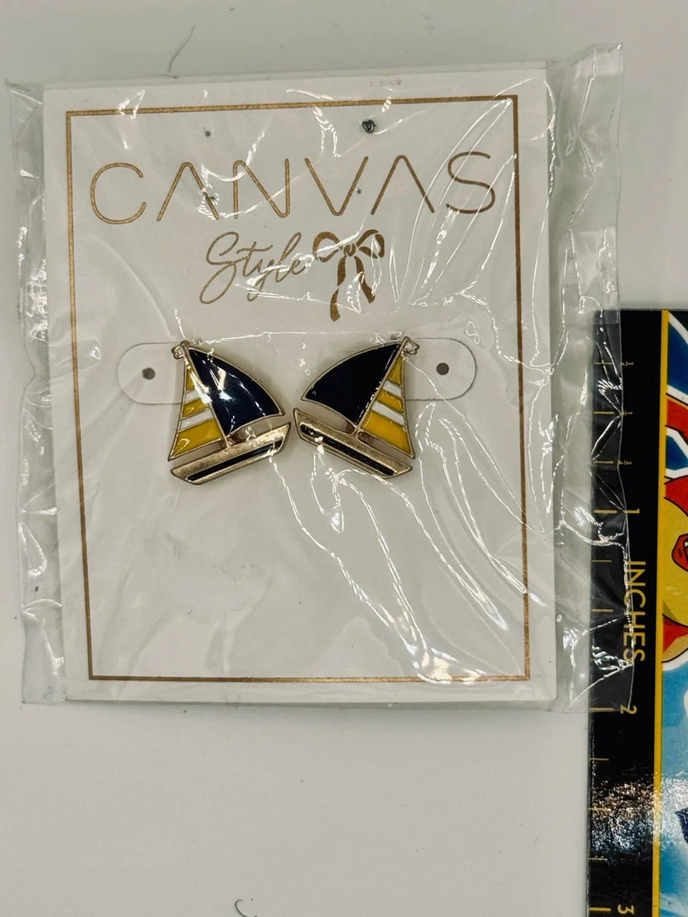 Sailboat Stud Earrings in Black and Yellow